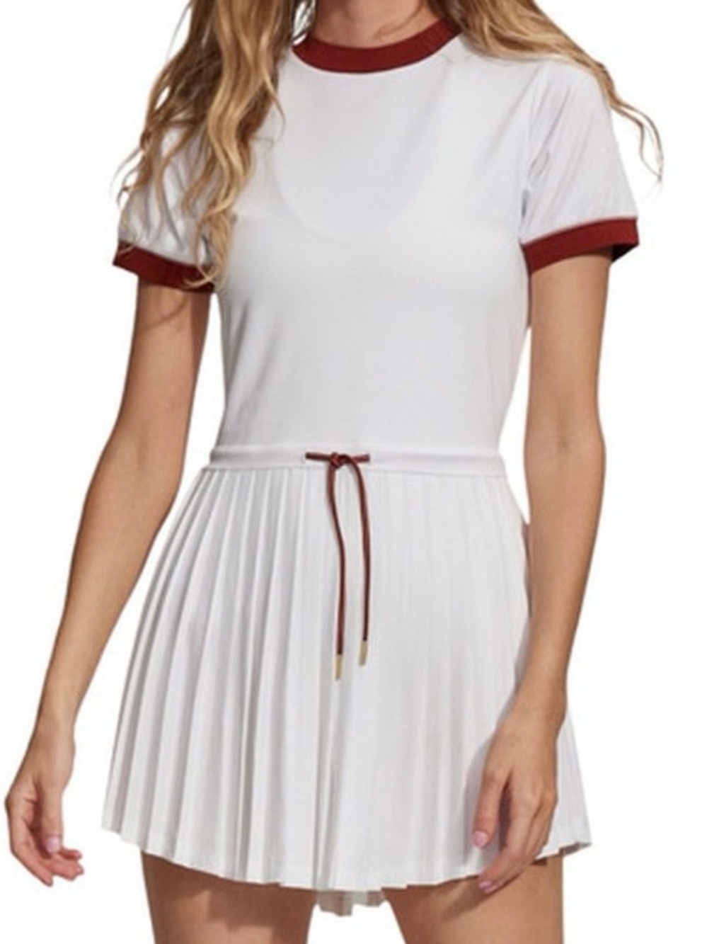 Varley White Mini Dress with Maroon Trim